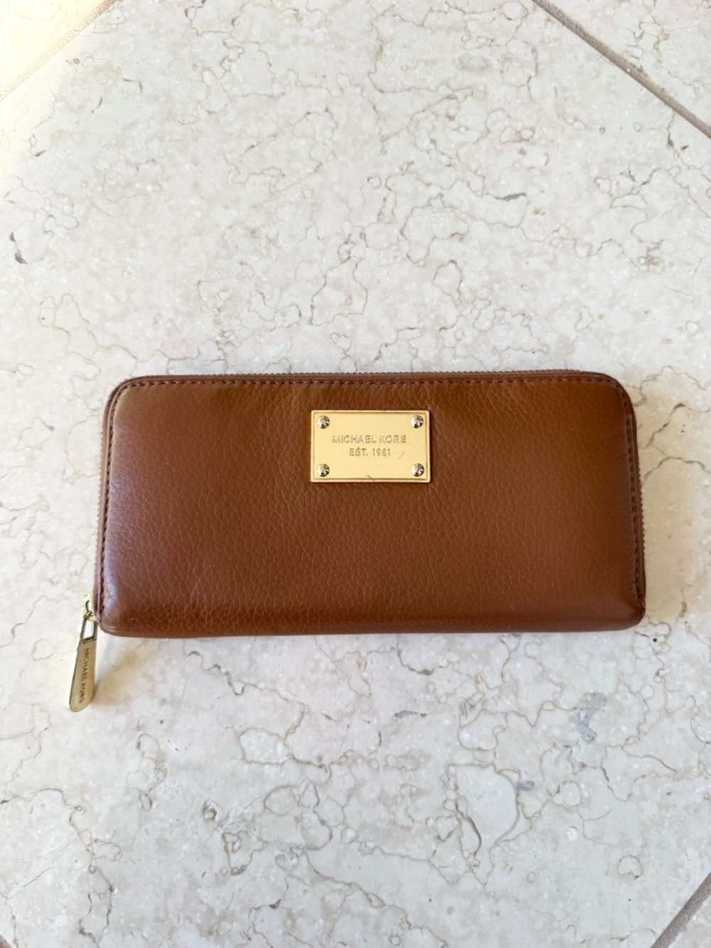 Michael Kors Tan Brown Leather Zip Wallet Continental Wallet